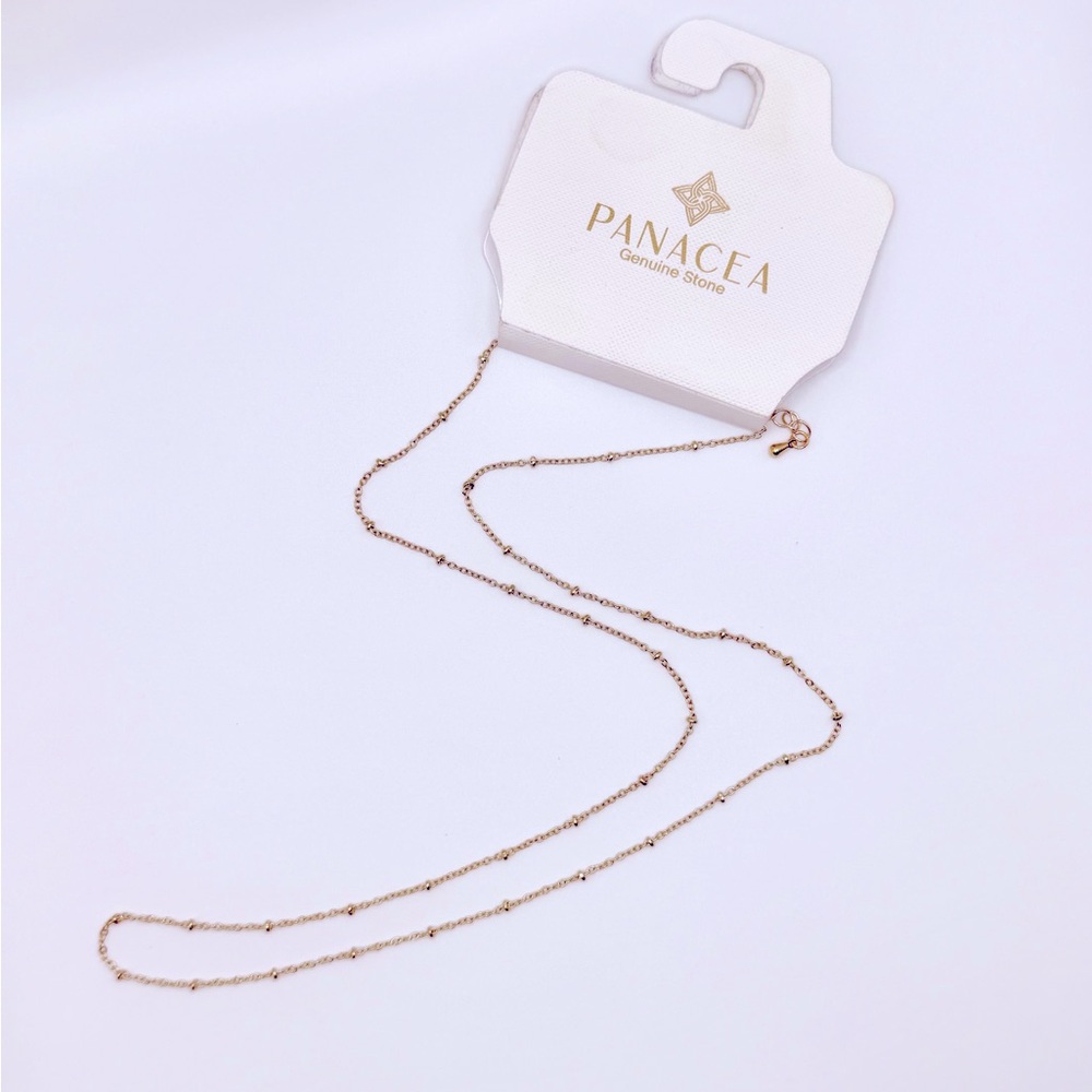 Panacea Genuine Stone Link Charm Necklace Long Gold Tone